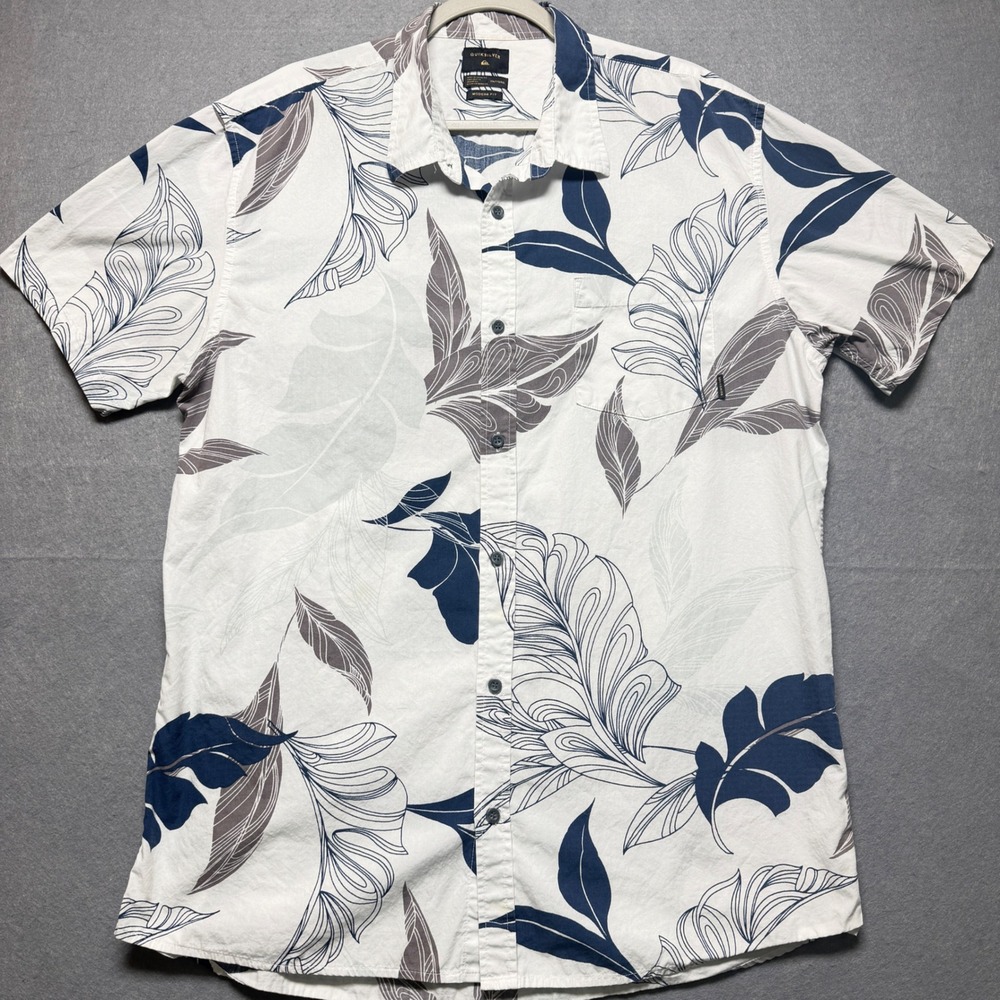 Quiksilver Mens Tropical Leaf Print Button‎ Up Shirt White Navy XXL AQYWT03112